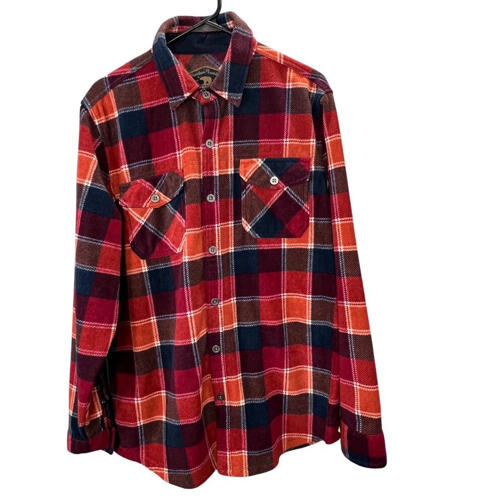 Freedom Foundry Dry Goods Flannel Shirt Plaid M Men Burnt Orange Blue Button Up